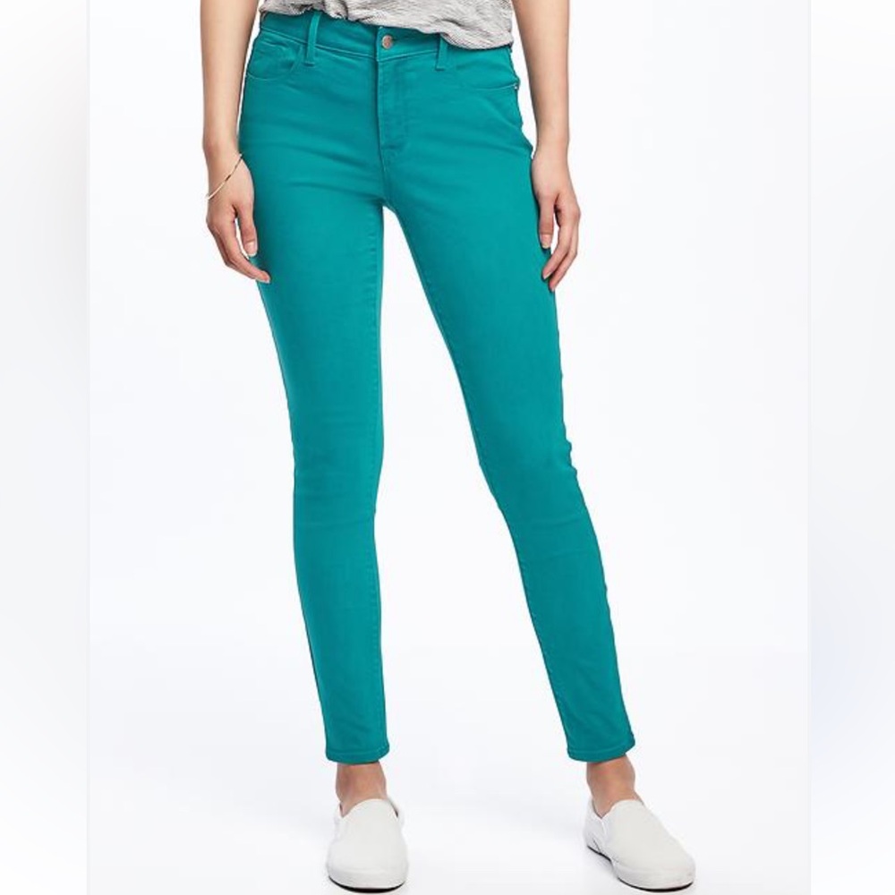 Old Navy Rockstar Mid-Rise pop color Skinny Jeans Teal Blue Denim size 12